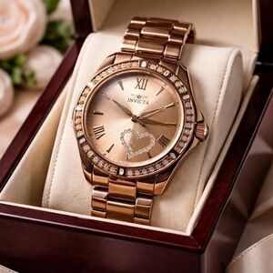Invicta Women's Rose Gold Watch with Heart Design